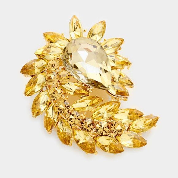 Topaz Colored Glass Crystal Marquise Cluster Brooch Pin - Picture 1 of 6